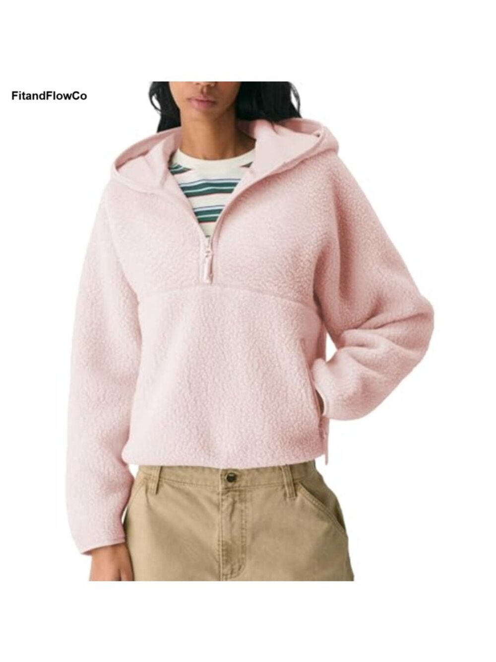 Sherpa Fleece Hoodie Jacket Half Zip Teddy Pullover Sweatshirt